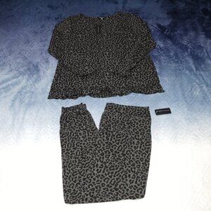 Women's Tart Intimates Leopard Gray & Black Two Piece Pajama Set-Size XL $77.00